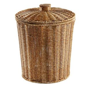 Woven Laundry Storage Waste Basket Baskets Trash Wicker Can