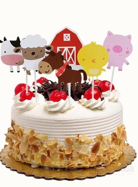 12pcs Birthday Cake Insertion Card Cute Farm Small Animals C