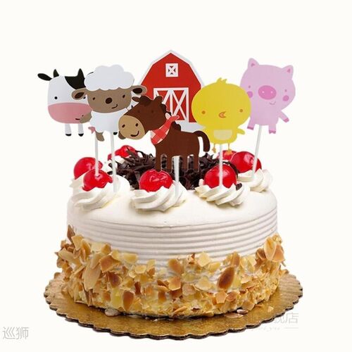 12pcs Birthday Cake Insertion Card Cute Farm Small Animals C