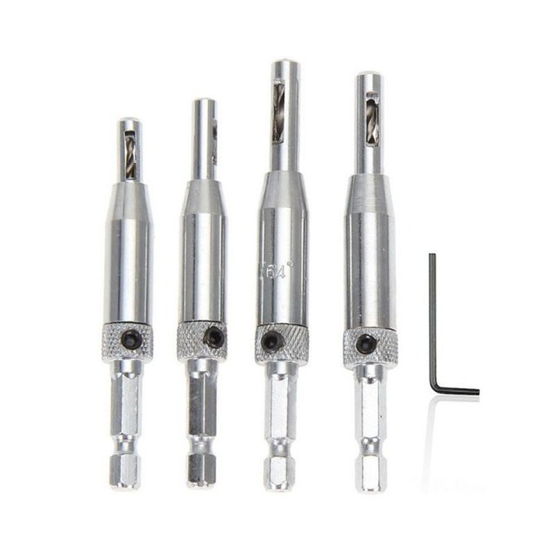 4pcs/set Center Drill Bit Doors Self Centering Hinge Tapper