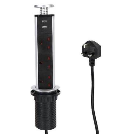 Pop Up Socket With USB Charging UK & USB Ports Pull Pop