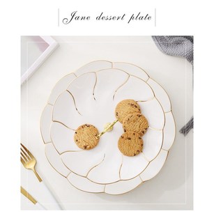 Europe Gold Inlay Bone China Fruit Plates Snack Dishes Cake