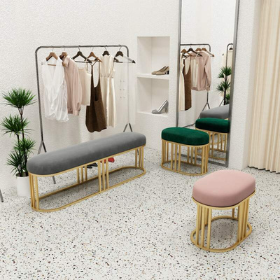 Clothing store changing shoes stool strip fitting room chan