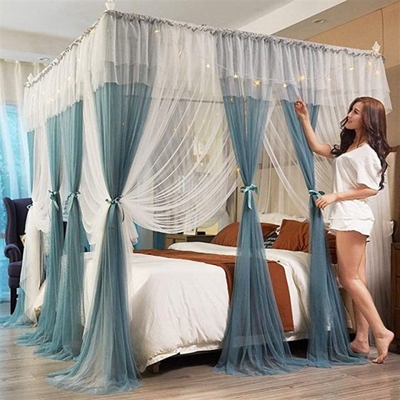 Canopy Bed Curtains for Girls Blue and White Cozy Drape Nett