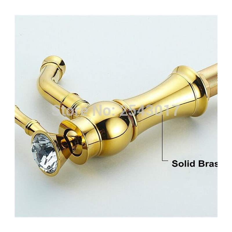 Crystal Diamond Handle Golden Finish Bathroom Basin Mixer F