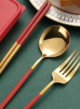 2/3Pcs Spoon Fork Chopsticks Set with Storage Box Stainless
