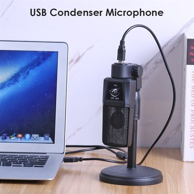 USB Condenser Microphone Cardioid PC Mic with Desktop Stand