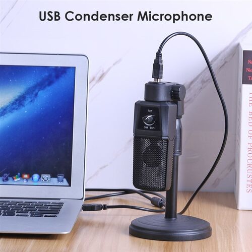 USB Condenser Microphone Cardioid PC Mic with Desktop Stand