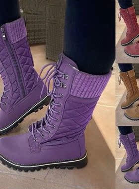 2022 New Solid Lace UP Snow Boots Autumn and Winter Women&am