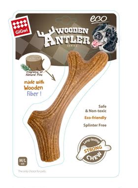 Wood plastic antlers dog teething toy natural pine wood is s