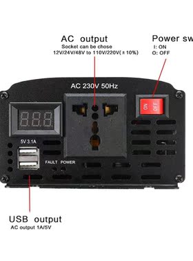 Dual USB 10000W Modified Sine Wave Inverter DC 12V to AC 220