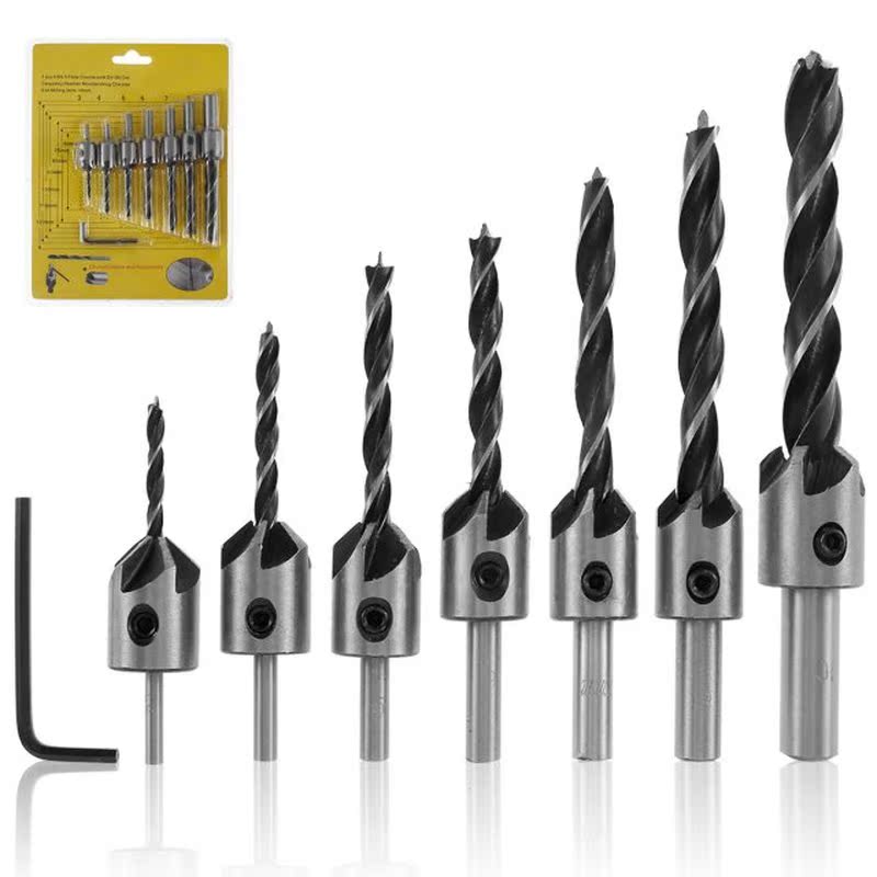 7Pcs Countersink Drill Bits HCS Drill 3/4/5/6/7/8/10mm Punch