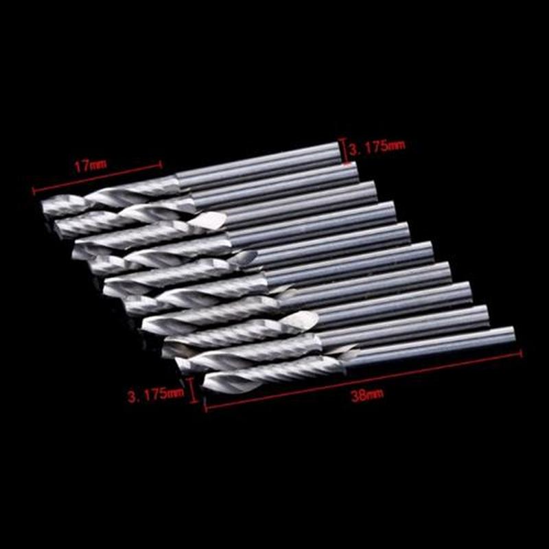 10Pcs/Set 1/8 Single Flute Carbide Spiral Flat Nose End Mil