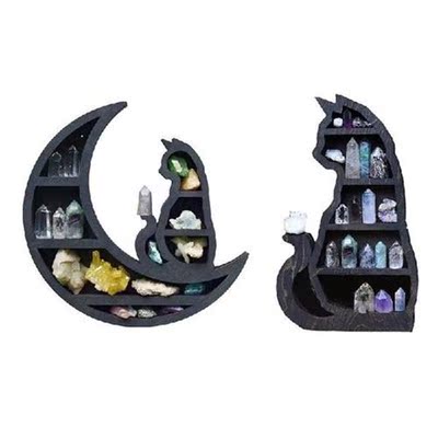 Cat in The Moon Crystal Wooden Shelf Crescent Shelf Moon