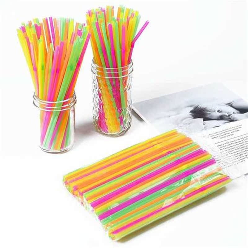 Pcs Fluorescent Plastic Bendable Drinking Straws Disposab