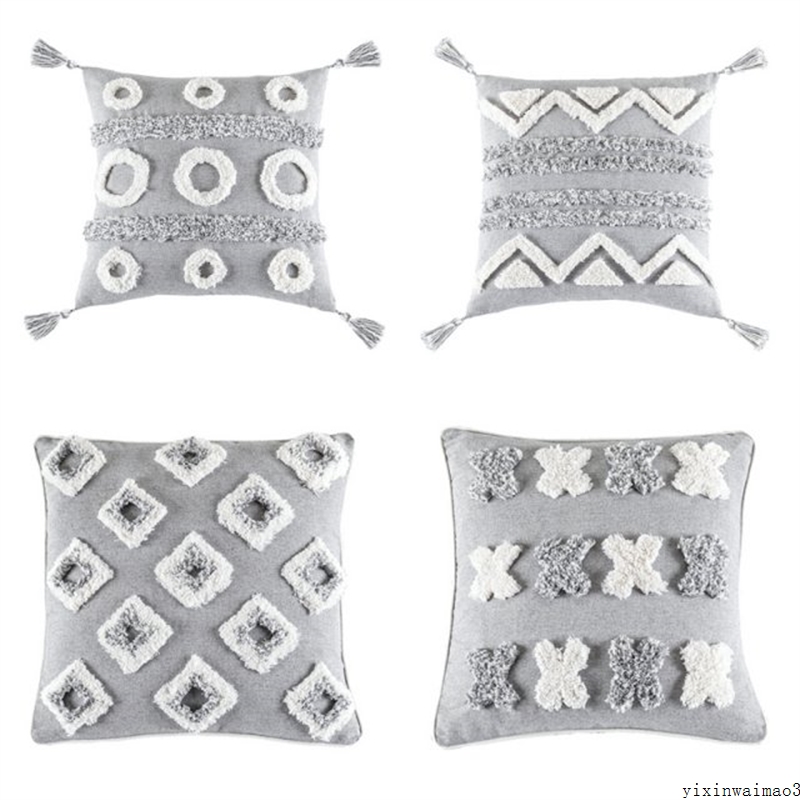 Boho Decorative Throw Pillow Cover 18x18 Inch Tufted Cushion