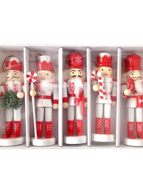 H7ED 5pcs 12cm Wooden Nutcracker Puppet Walnuts Soldier