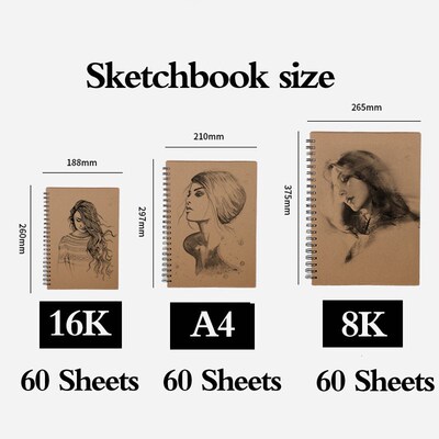 8K/16K/A4 60Sheets Sketchbook for Drawing Pad Book Watercolo