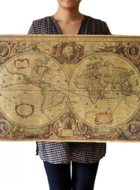 71x50cm Old World Globe Map Matte Brown Paper Poster Retro V