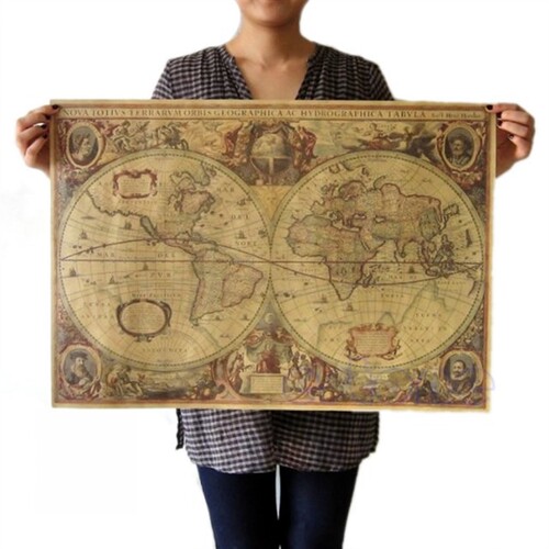 71x50cm Old World Globe Map Matte Brown Paper Poster Retro V