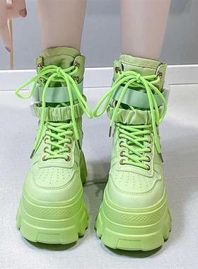 Rimocy Green Punk Chunky Platform Motorcycle Boots Women Aut