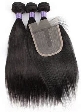 3 Bundles With Closure Natural Color Remy Brazilian Human Ha