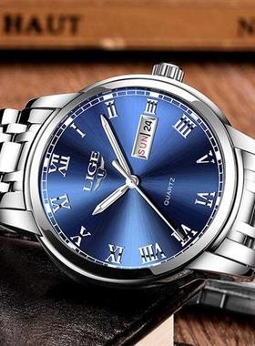 LIGE Luxury Brand Men Stainless Steel Gold Watch Men s Qu