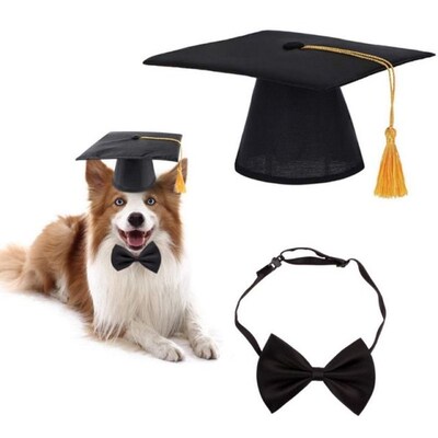 2Pcs/Set Pet Dog Graduation Cap Bow Tie Decoration Photograp