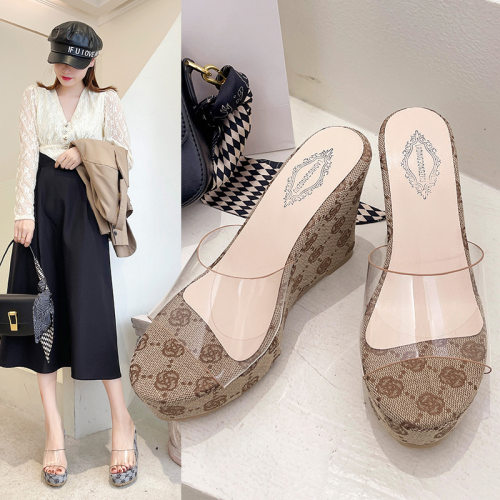 Summer Slippers PVC Transparent Peep Toe Platform Wedges Sli
