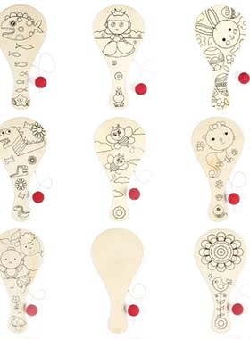 Wooden Hand-painted Ball Racket DIY Craft Cartoon Painting G