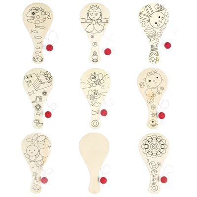 Wooden Hand-painted Ball Racket DIY Craft Cartoon Painting G