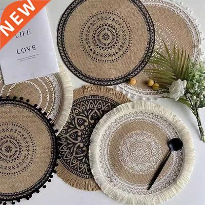 4PCS Bohemian Cotton Woven Linen Placemat Table Mat Round