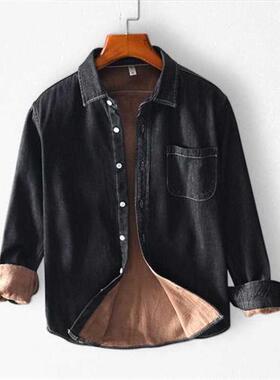 Long Sleeve Denim Shirts for Men Cotton Casual Thicken Keep