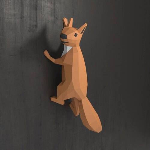 3D Animal Paper Model Squirrel Geometric Origami DIY