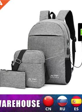 3PCS Men's Backpack USB Charging Men's Bag C