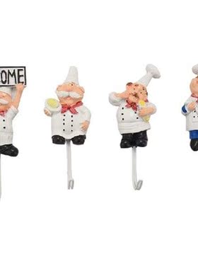 HOT SALE Pack Of 4 Resin French Chef Figurine Wall Hooks