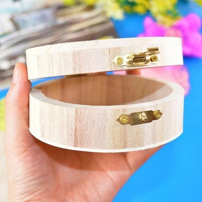 Round Wooden Ring Case Earrings Trinket Jewellery Storage We