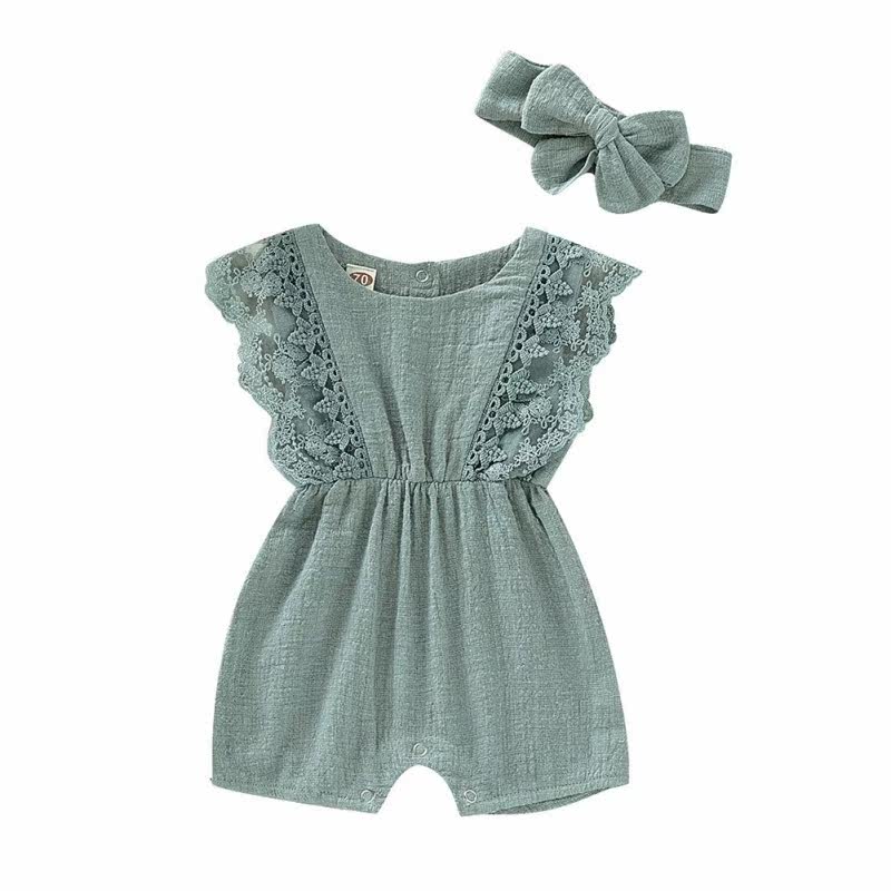 Summer Baby Girl Rompers Newborn Baby Solid Lace Design Romp图片