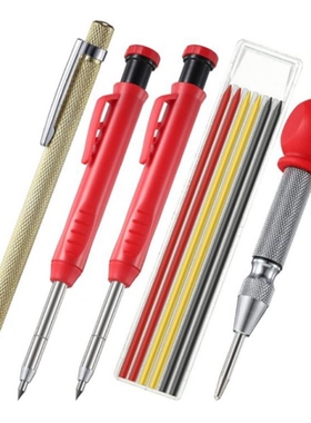 Carpenter Pencils Set for Construction Positioned on Wood Pl