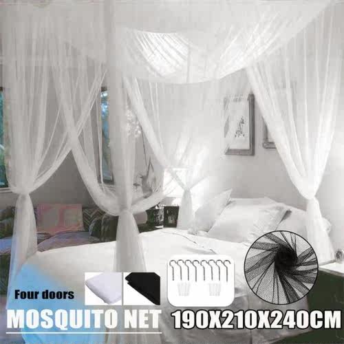 190x210x240cm Mosquito Net Black White For Double Four Corne