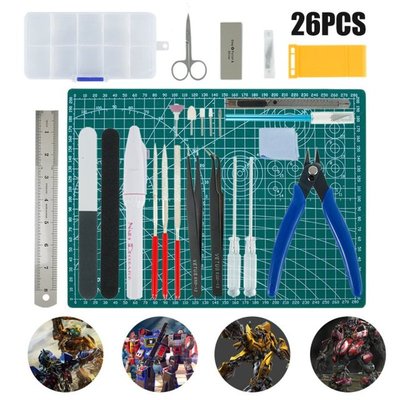 26pcs Model Building Tools Set Pliers Tweezers Cutting Mat M