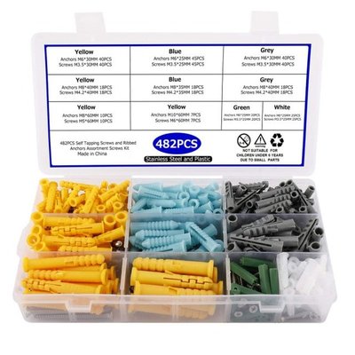 482pcs/set Plastic Expansion Drywall Anchor Screws Self Tapp