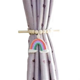 Rainbow Tassel Wooden Beads Curtain Tieback Bohemian