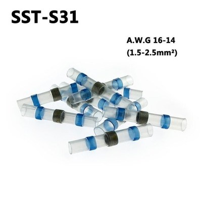 100pcs SST-S31 Seal Heat Shrink Butt Wire Connectors Blue Te