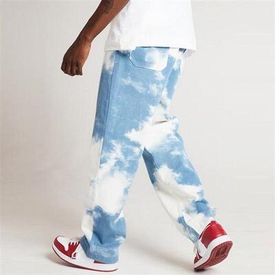 Dropshipping Men Casual Loose Straight Denim Pants Tie Dye P