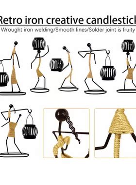 Metal Candlestick Vintage Abstract Character Sculpture Candl