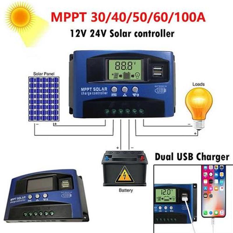 Solar MPPT 100A 60A 50A 40A 30A Charge Controller Dual SB LC