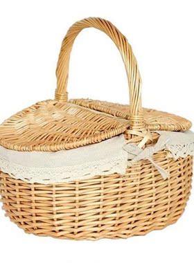Handmade Large Wicker Basket with Handle Picnic Willow Woven