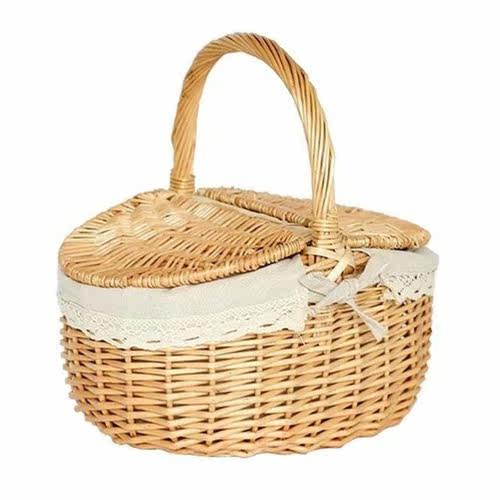 Handmade Large Wicker Basket with Handle Picnic Willow Woven