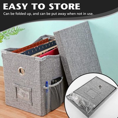 Linen File Box Collapsible Filing Organizer Portable Documen